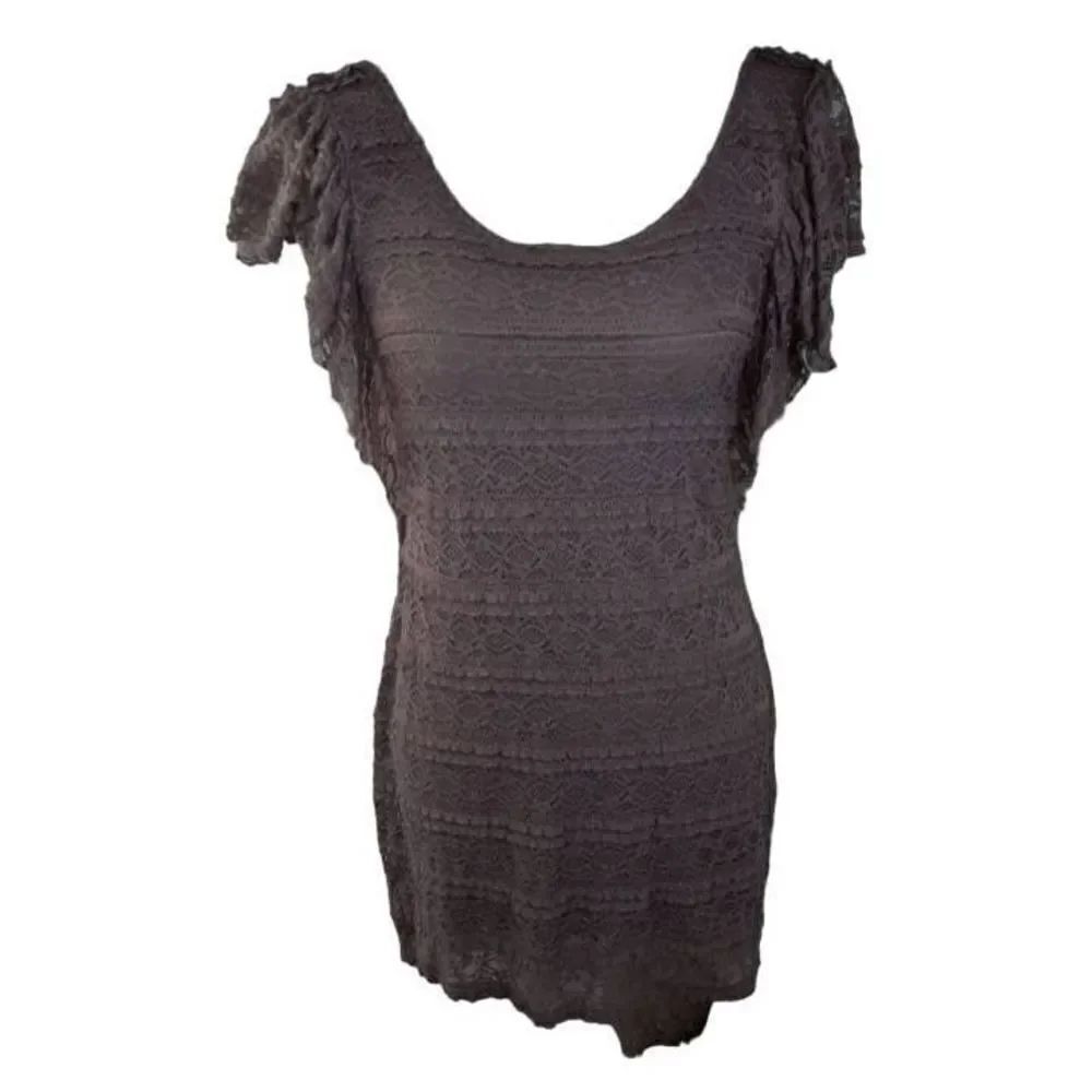 H&M GRAY/PURPLE LACE RUFFLE SLEEVE DRESS SZ.10 EUC.
